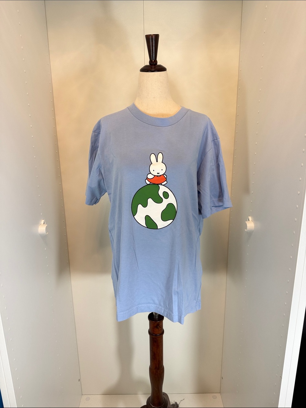 Uniqlo Light Blue Short Sleeve Tee with Bunny on Earth Graphic